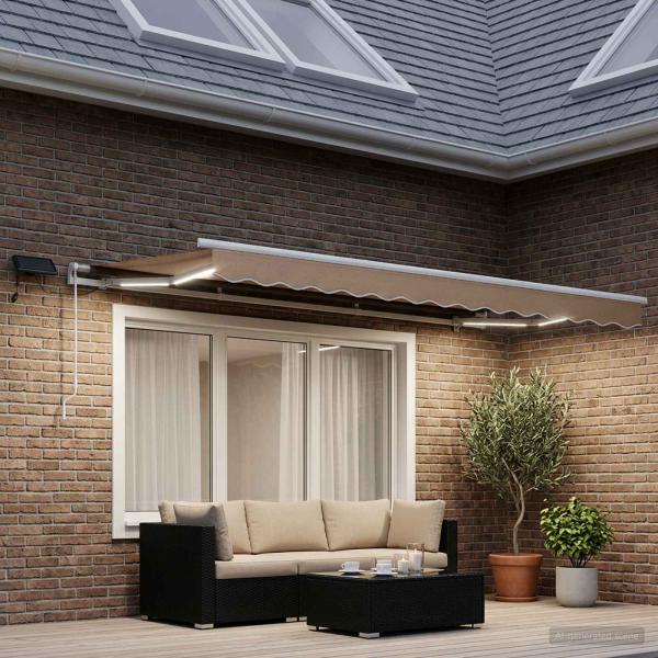 Ausziehbare Markise Taupe 450 x 300 cm Stoff und Aluminium