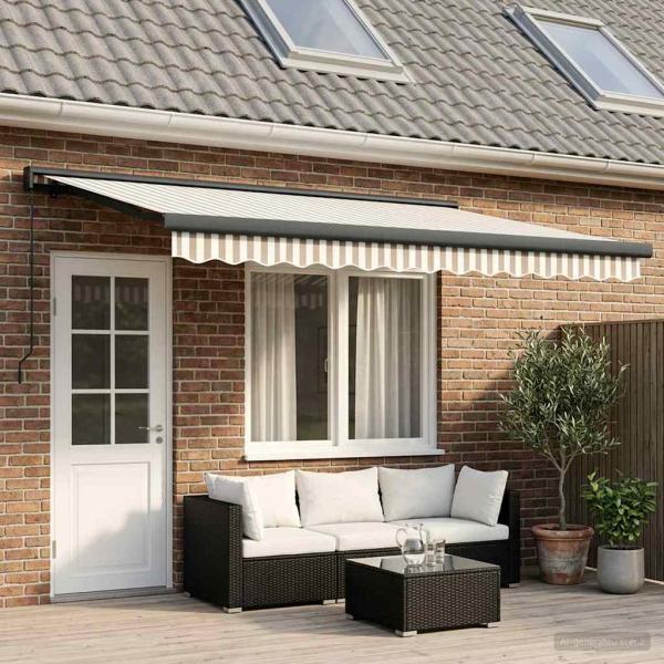 ARDEBO.de - Ausziehbare Markise Hellgrau und Weiß 450 x 300 cm