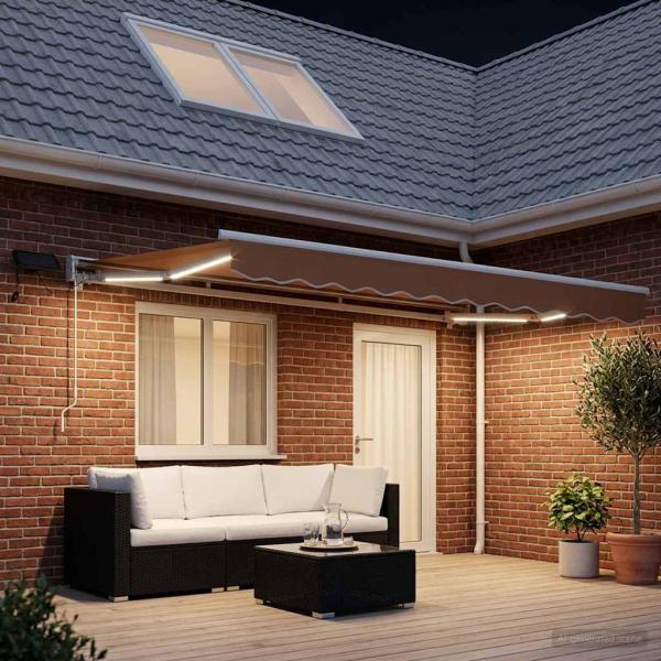 ARDEBO.de - Manueller Markisenrahmen mit LEDs Sand 4,5 x 3,5 m