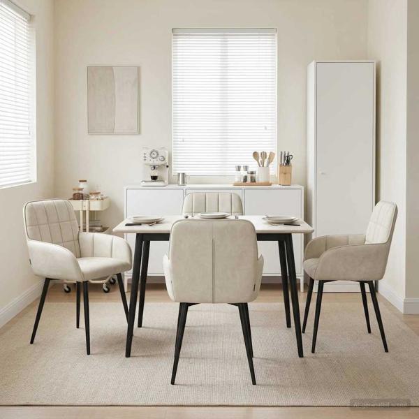 ARDEBO.de - Esszimmerstühle 4 stk. Samt Creme 56,5 x 50 x 85 cm