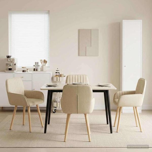 ARDEBO.de - Esszimmerstühle 4 Stk. Stoff Creme 56,5 x 50 x 87,5 cm