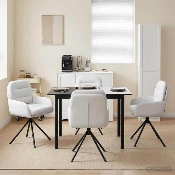 ARDEBO.de - Drehstuhl Esszimmer 4 Stk. Kunstleder Weiß 59 x 59,5 x 90 cm