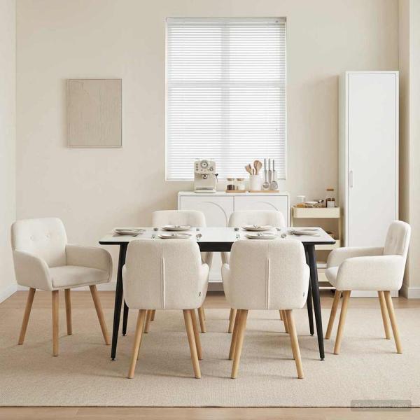 ARDEBO.de - Esszimmerstühle 6 Stk. Bouclé Creme 59 x 57 x 85 cm