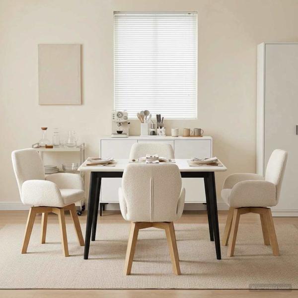 ARDEBO.de - Drehstuhl Esszimmer 4 Stk. Bouclé Creme 54 x 58 x 87 cm
