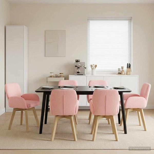 ARDEBO.de - Drehstuhl Esszimmer 6 Stk. Bouclé Rosa 54 x 58 x 87 cm