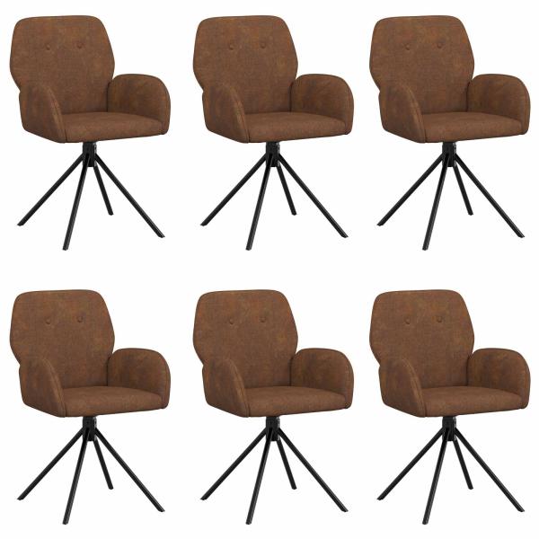 Drehstuhl Esszimmer 6 stk. Kunstwildleder Braun 54 x 55 x 86 cm