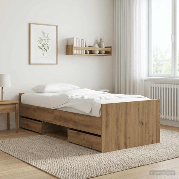 ARDEBO.de - Bettrahmen mit Schubladen Kunsthandwerk Eiche Holzwerkstoff