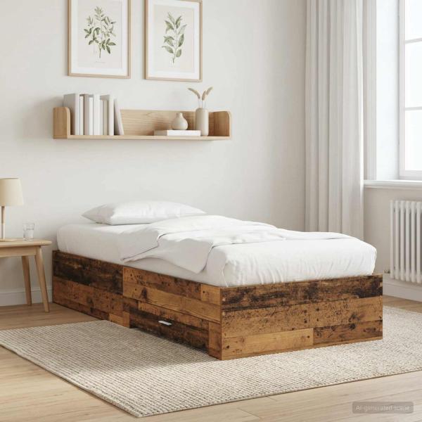 ARDEBO.de - Bettrahmen mit Schubladen mit Speicher Altholz Holzwerkstoff