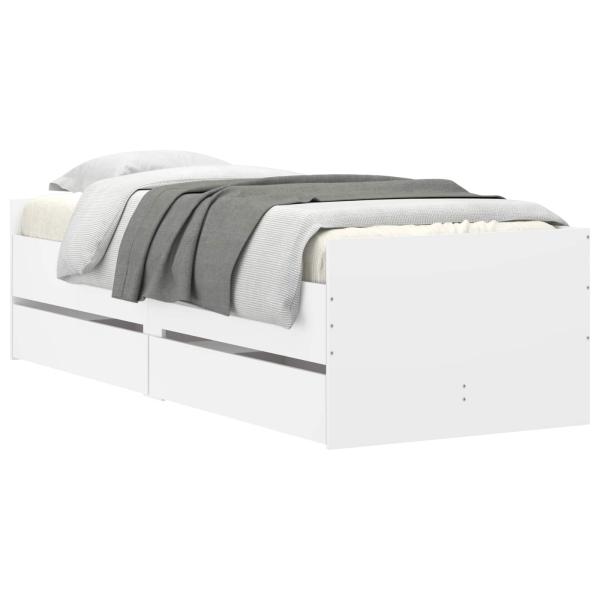 Bettrahmen mit Schubladen Weiß Massives Kiefernholz