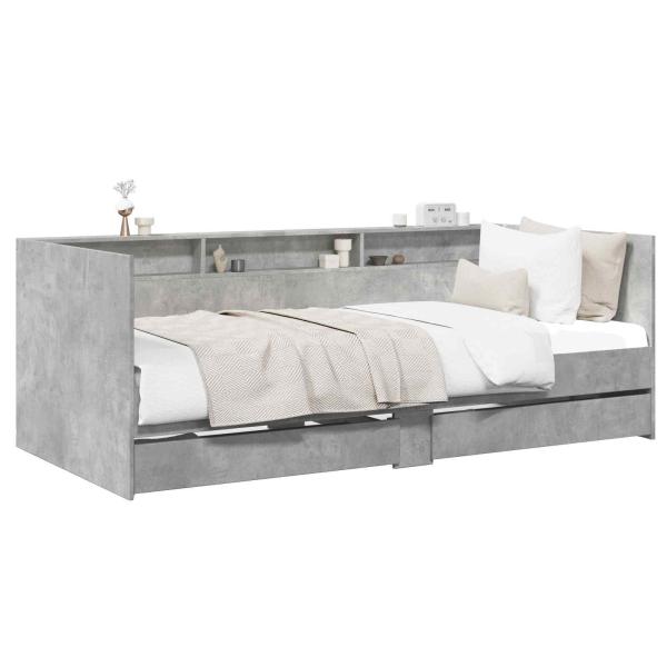 Tagesbett mit Schubladen mit Regal Betongrau Holzwerkstoff