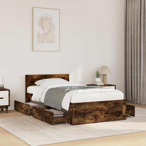 ARDEBO.de - Bettrahmen mit Kopfteil 2 stk. Geräucherte Eiche Holzwerkstoff