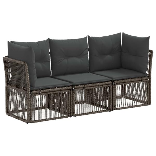 ARDEBO.de - Gartensofa-set 3 stk. Grau Poly-Rattan