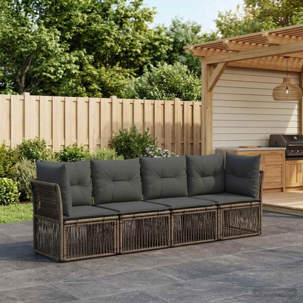 ARDEBO.de - Gartensofa-set 4 stk. Grau Poly-Rattan