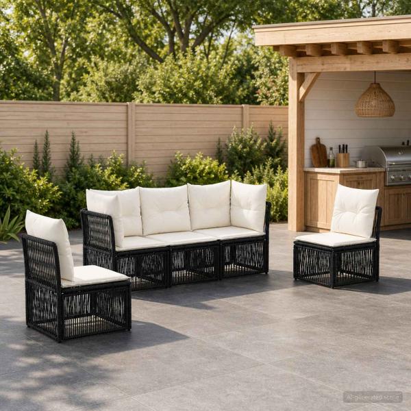 ARDEBO.de - Gartensofa-set 5 stk. Schwarz Poly-Rattan