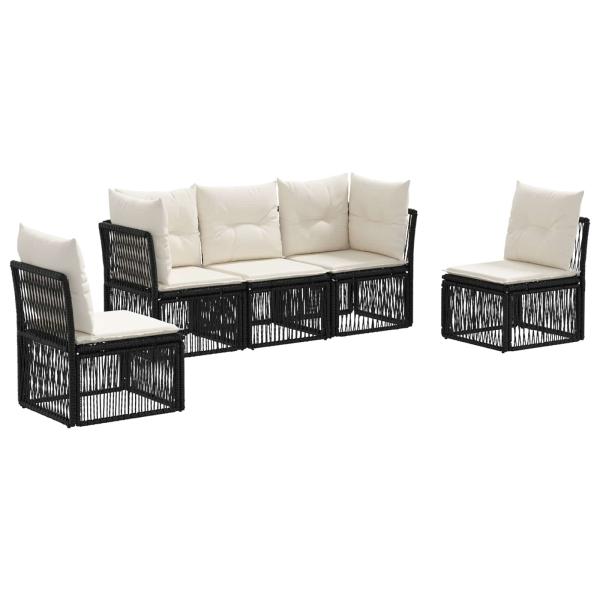 Gartensofa-set 5 stk. Schwarz Poly-Rattan