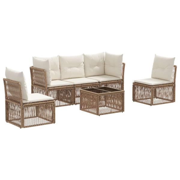 Gartensofa-set 6 Stk. Beige Poly-Rattan