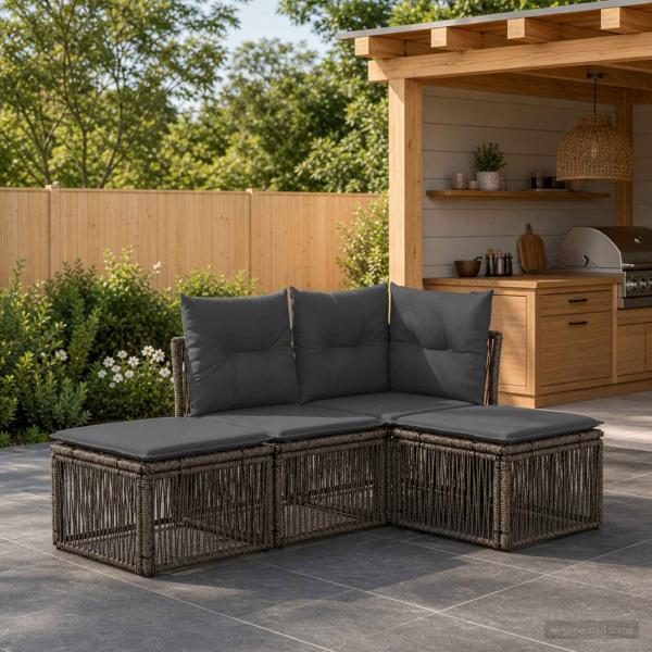 ARDEBO.de - Gartensofa-set 4 stk. Grau Poly-Rattan