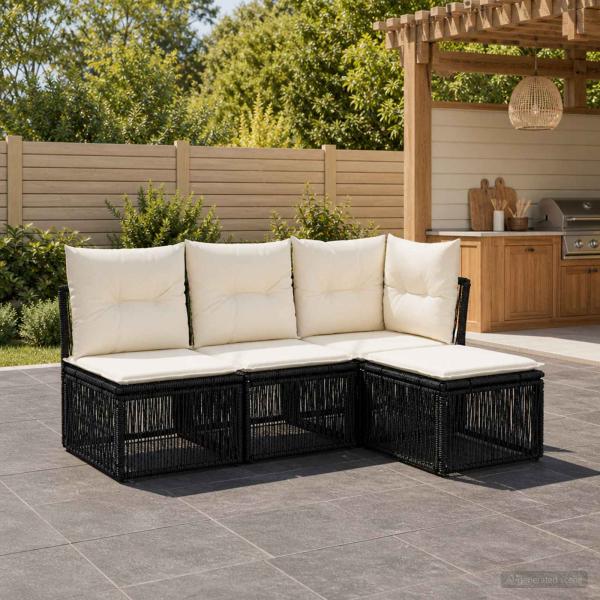 ARDEBO.de - Gartensofa-set 4 stk. Schwarz Poly-Rattan