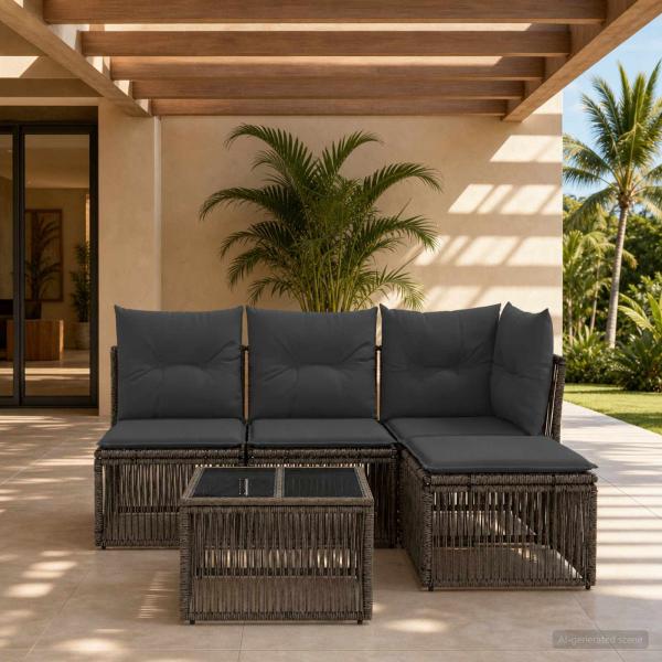 ARDEBO.de - Gartensofa-set 5 Stk. Grau Poly-Rattan