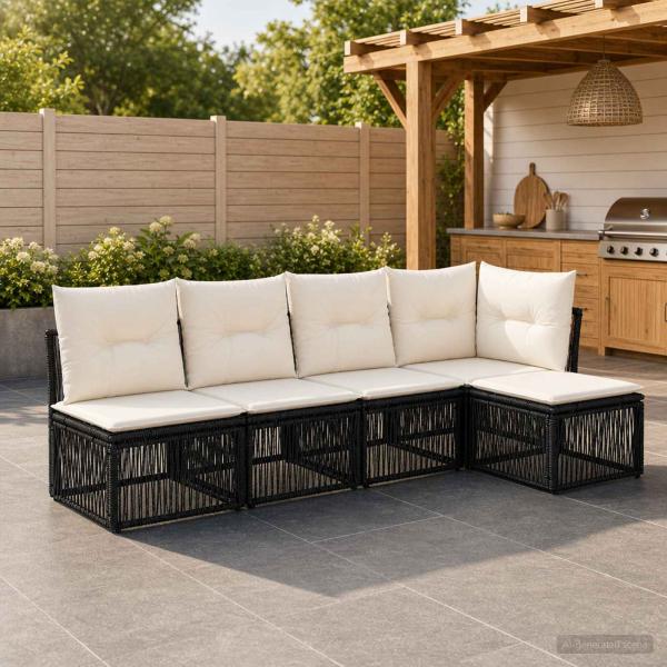 ARDEBO.de - Gartensofa-set 5 Stk. Schwarz Poly-Rattan