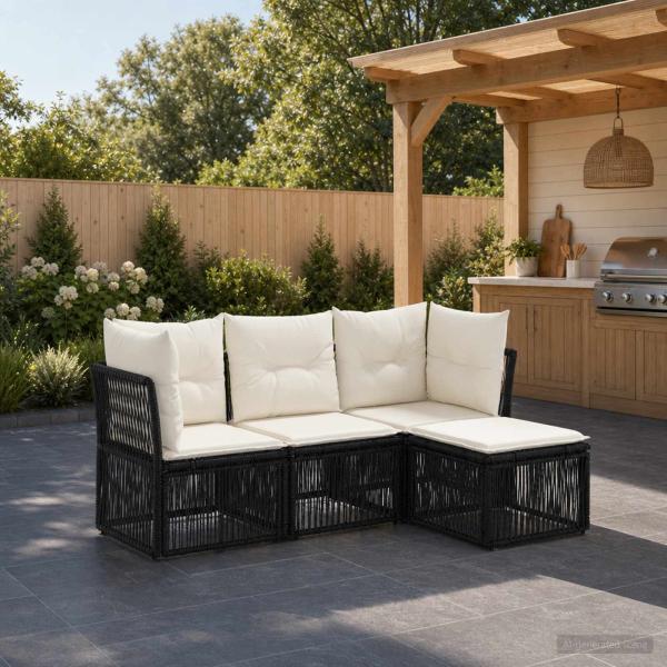 ARDEBO.de - Gartensofa-set 4 stk. Schwarz Poly-Rattan