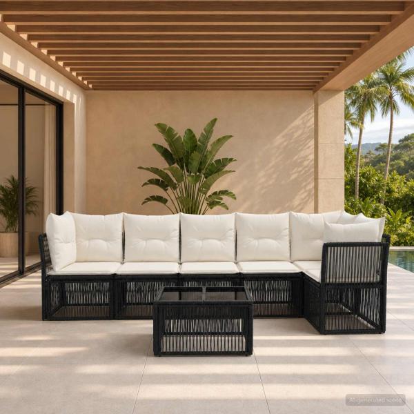 ARDEBO.de - Gartensofa-set 7 stk. Schwarz Poly-Rattan