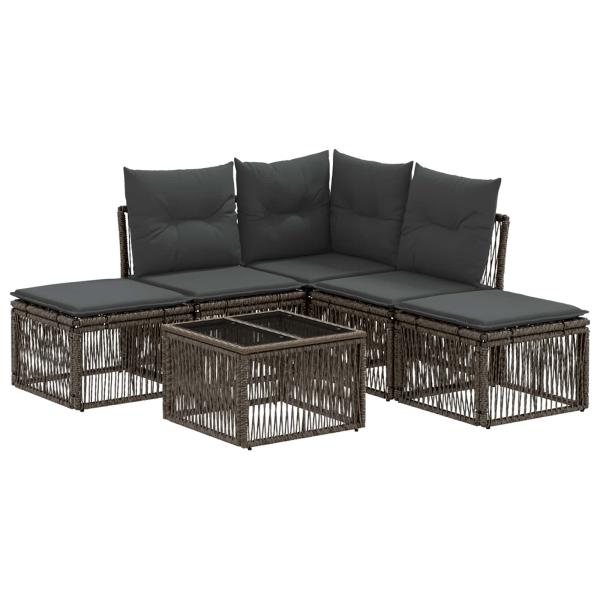 Gartensofa-set 6 Stk. Grau Poly-Rattan