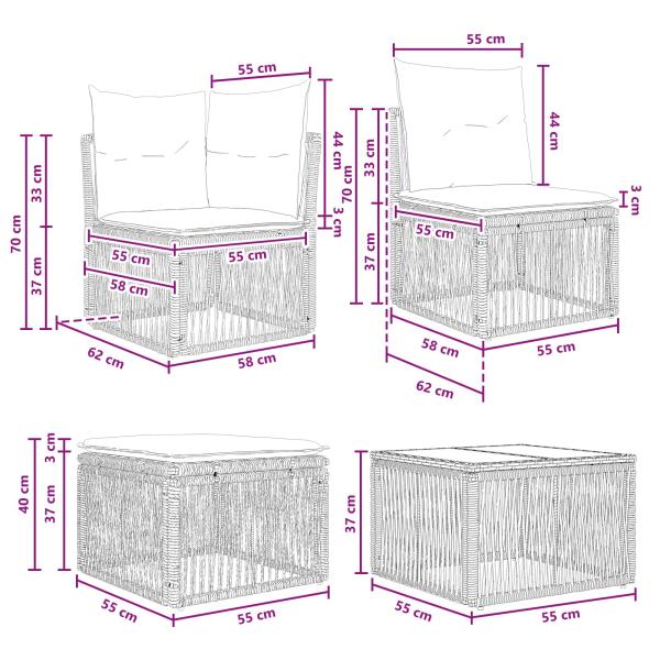 Gartensofa-set 6 Stk. Grau Poly-Rattan