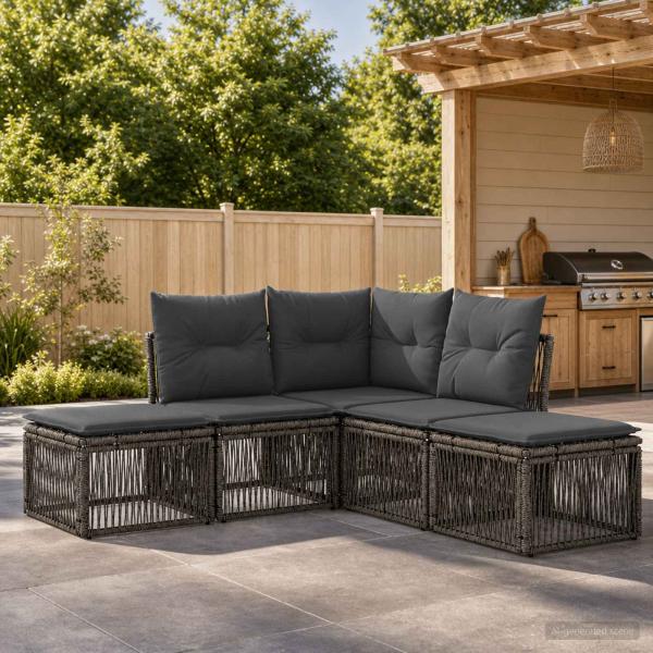 ARDEBO.de - Gartensofa-set 5 stk. Grau Poly-Rattan