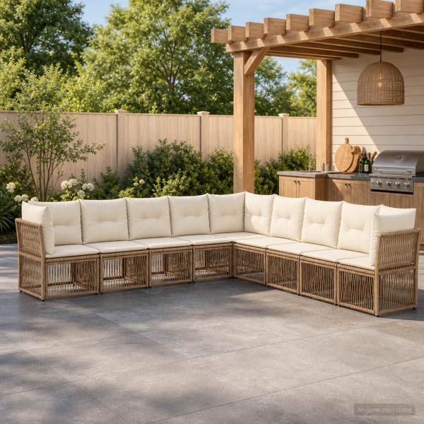 ARDEBO.de - Gartensofa-set 9 stk. Beige Poly-Rattan