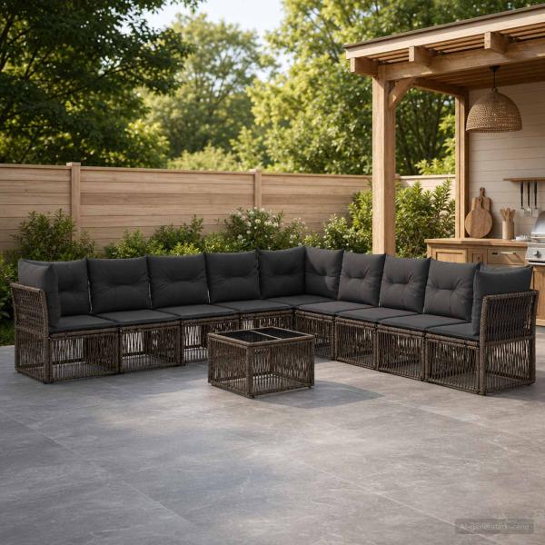 ARDEBO.de - Gartensofa-set 10 stk. Grau Poly-Rattan