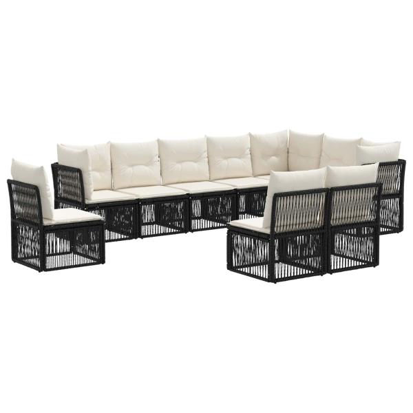 Gartensofa-set 10 Stk. Schwarz Poly-Rattan