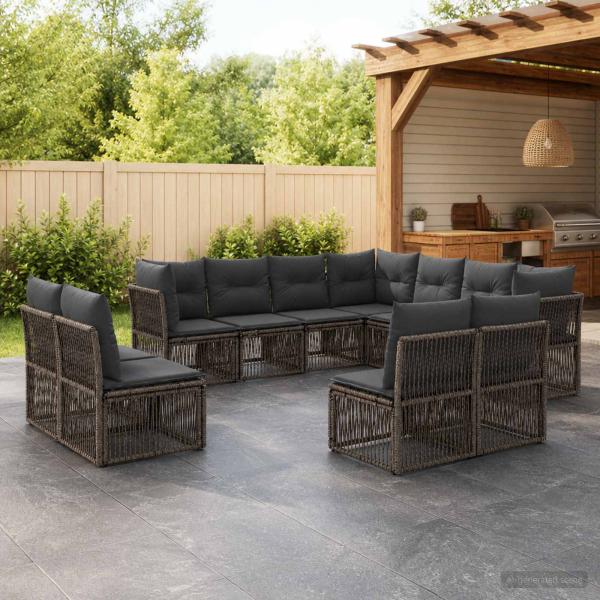 ARDEBO.de - Gartensofa-set 11 stk. Grau Poly-Rattan