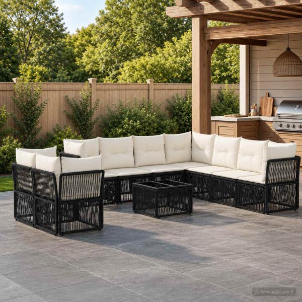 ARDEBO.de - Gartensofa-set 10 Stk. Schwarz Poly-Rattan