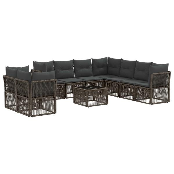 Gartensofa-set 10 stk. Grau Poly-Rattan