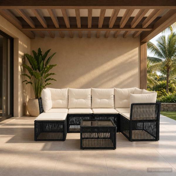 ARDEBO.de - Gartensofa-set 7 stk. Schwarz Poly-Rattan