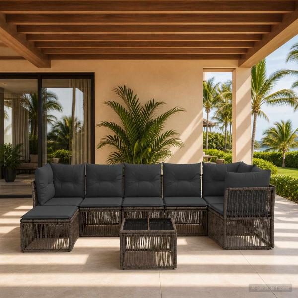 ARDEBO.de - Gartensofa-set 8 Stk. Grau Poly-Rattan