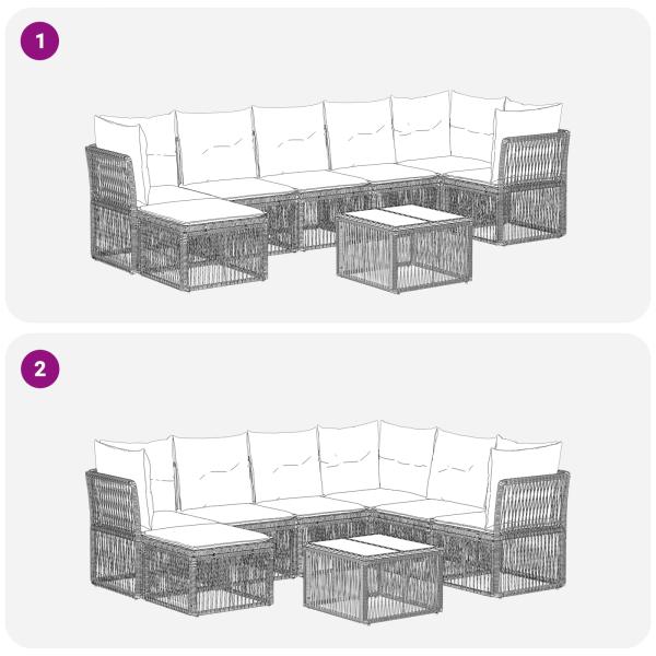 Gartensofa-set 8 Stk. Grau Poly-Rattan