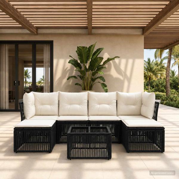 ARDEBO.de - Gartensofa-set 7 stk. Schwarz Poly-Rattan