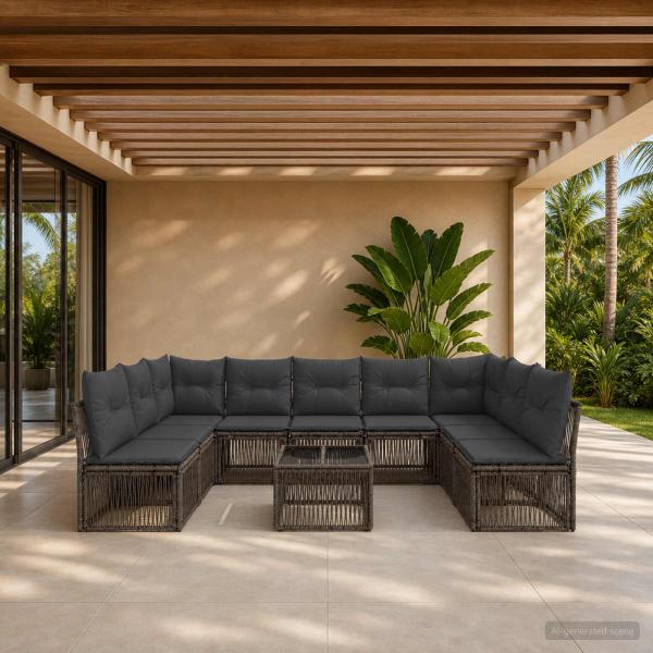ARDEBO.de - Gartensofa-set 10 Stk. Grau Poly-Rattan