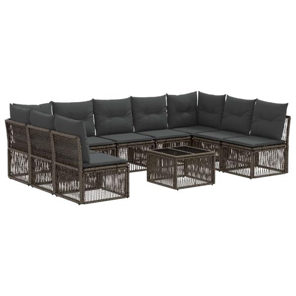 Gartensofa-set 10 Stk. Grau Poly-Rattan