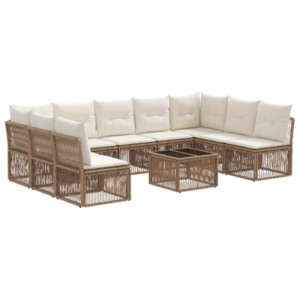 Gartensofa-set 10 stk. Beige Poly-Rattan