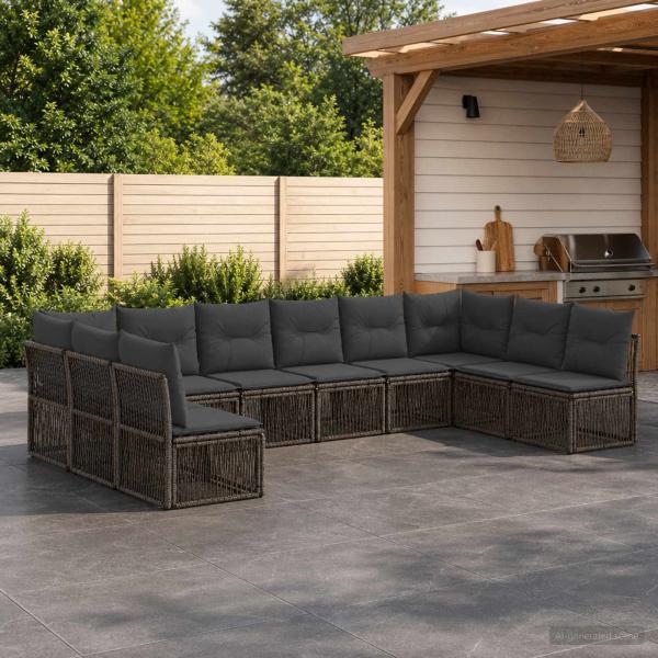 ARDEBO.de - Gartensofa-set 10 stk. Grau Poly-Rattan