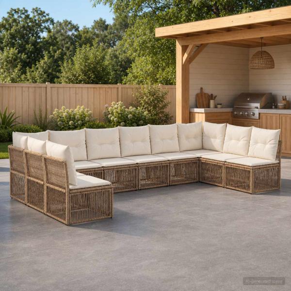 ARDEBO.de - Gartensofa-set 10 stk. Beige Poly-Rattan