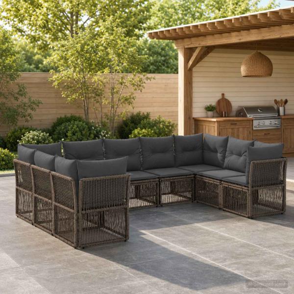 ARDEBO.de - Gartensofa-set 9 stk. Grau Poly-Rattan