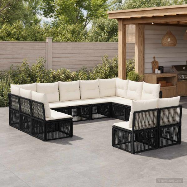 ARDEBO.de - Gartensofa-set 11 Stk. Schwarz Poly-Rattan