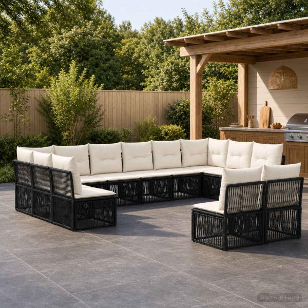 ARDEBO.de - Gartensofa-set 12 stk. Schwarz Poly-Rattan