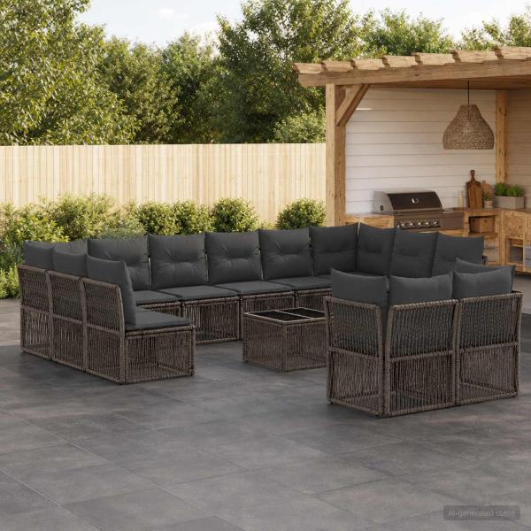 ARDEBO.de - Gartensofa-set 13 Stk. Grau Poly-Rattan