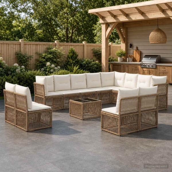 ARDEBO.de - Gartensofa-set 13 Stk. Beige Poly-Rattan