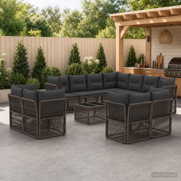 ARDEBO.de - Gartensofa-set 12 stk. Grau Poly-Rattan
